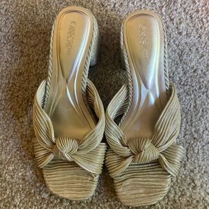 ON 34th; 3 Gold Knot-Front Women's Slide Heels